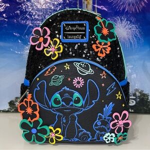Disney Parks Stitch 626 Black Sequin Backpack by Loungefly NWT